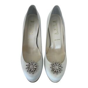 Something Bleu Satin Embellished Flower Pumps Shoes Bridal Wedding Ivory 8.5